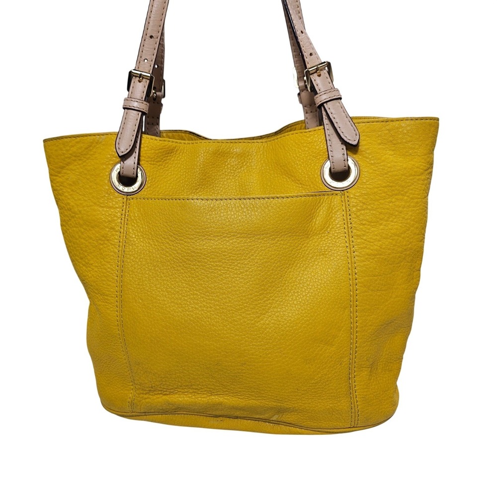 Michael Kors Bedford Yellow Pebbled Leather Tote Bag Gold Hardware MK Charm - Picture 2 of 9